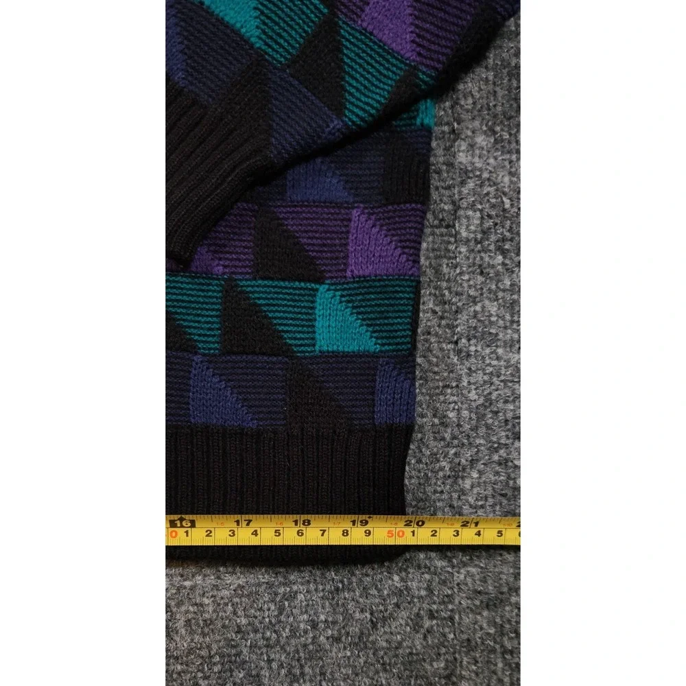 Vintage Willow Bay Geometric Knit Sweater 80s 90s Purple Teal Tag XL Fits M/L